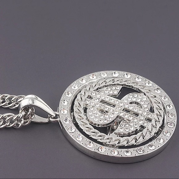 *NEW*Men cuban silver dollar sign spin neckl… - Picture 3 of 3